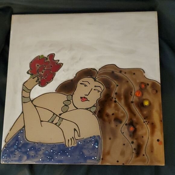 Hawaiian Island Lady Hanging Tile Trivet - Picture 1 of 4